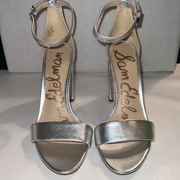 Sam Edelman Yaro silver leather ankle strap block heel sandals Sz‎ 10 new - Picture 10 of 16